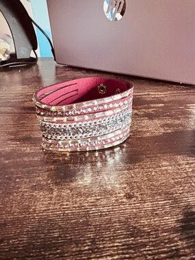 Rhinestone Embellished Red Multi-Row Cuff Wrap Bracelet